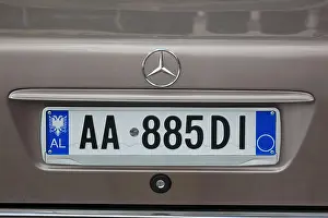 Albania Prints: Kruja, Kruje, Albania, Mercedes car with albanian car plate
