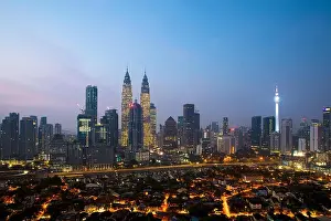 Kuala lumpur cityscape. Panoramic view of Kuala Lumpur city skyline during sunrise viewing skyscrapers building and Petronas twin tower in Malaysia