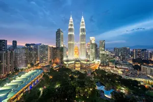 Tower View Prints: Kuala Lumpur skyline and skyscraper at night in Kuala Lumpur, Malaysia