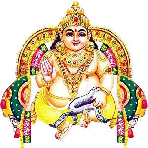 Hindu Mythology Prints: kubera Lord of Wealth and the god king Hindu mythology illustration