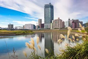Kumamoto Prints: Kumamoto, Japan downtown cityscape on the Shirakawa River