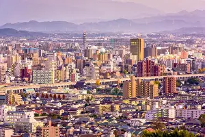 Kumamoto, Japan downtown cityscape on the Shirakawa River