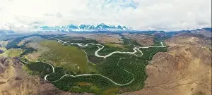 North Chuya Prints: Kurai steppe and Chuya river on North-Chui ridge background