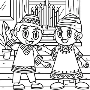 Purpose Prints: Kwanzaa Children And Kinara Coloring Page for Kids