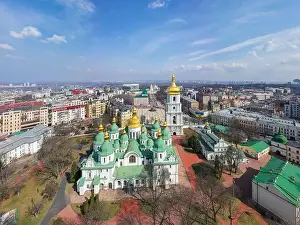 Sofia Prints: Kyiv, Ukraine - April 1, 2020: Saint Sophia's Cathedral, Kyiv. View from drone
