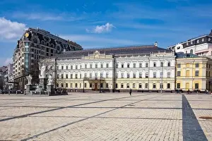 Kyiv, Ukraine - April 1, 2021: Aerial view on Monument to Princess Olga