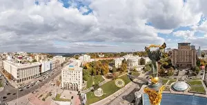 Kyiv, Ukraine - October 6, 2021: Independence Monument in Kyiv. View from drone