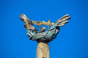 Kyiv, Ukraine - October 6, 2021: Independence Monument in Kyiv. View from drone