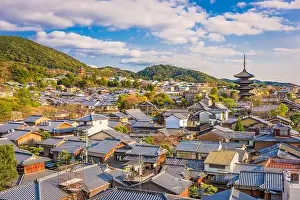 Kansai Prints: Kyoto, Japan old town skyline in the Higashiyama District in the afternoon