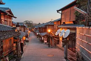 Kyoto, Japan old town streets at twilight in Highashiyama district