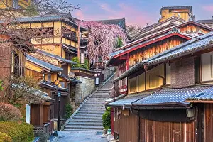 Cherry Trees Prints: Kyoto, Japan springtime in the historic Higashiyama district art dawn