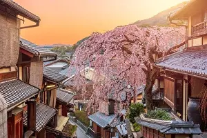 Kyoto, Japan springtime in the historic Higashiyama district art dawn