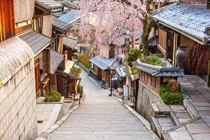 Kyoto, Japan springtime in the historic Higashiyama district art dawn