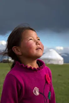Lovely Prints: Kyrgyzstan, Silk Road, portrait of a young girl near Song Kol lake