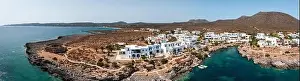 Kythira island, Greece. Aerial panorama of Avlemonas bay coast and village. Tourist resort, sunny summer day