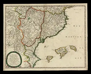 La corona de Aragón. Mapa de los estados de la corona a Aragón en España, donde se encuentran el reino de Aragón, el principado de Cataluña