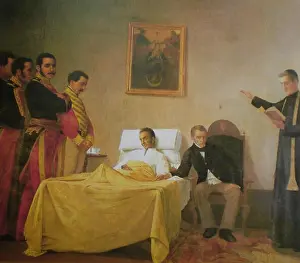 Heroic Prints: La Muerte del Libertador is a painting by Antonio Herrera Toro that portrays the death of the South American liberator