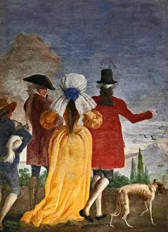 Gallery Prints: La passeggiata in villa - affresco - Giandomenico Tiepolo - XVIII secolo - Venezia