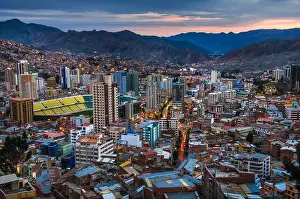High Hill Prints: La Paz aerial view, Bolivia. La Paz is the worlds highest capital. Landscape of La Paz