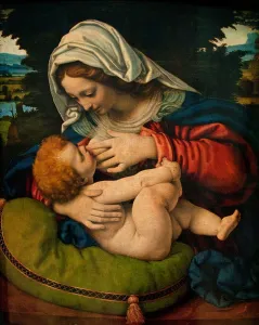 Silence Prints: La Vierge au coussin vert by Solario - The Virgin Green Cushion by Solario - Andrea di Bartolo 1465 - 1524 Italian
