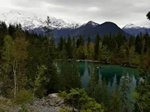 Lac vert, alpine lake surrounded by pine trees