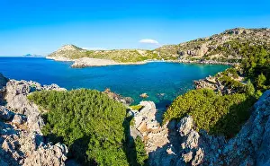 Dodecanese Prints: Ladiko beach and Anthony Quinn Bay aerial panoramic view in Rhodes island in Greece