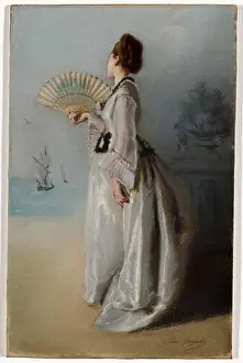 Impressionism Prints: Lady with a Fan. Eva Gonzalès. c1869 - c1870