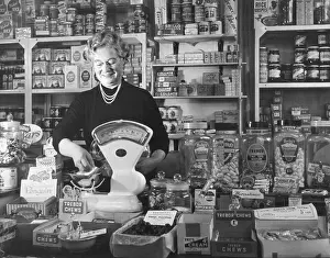 Occupations Prints: Lady Working in 1950s Corner Shop Lifestyle History Wales