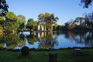 Autumn Park Prints: Laghetto di Villa Borghese and Tempio di Esculapio, the gardens of Villa Borghese, Rome