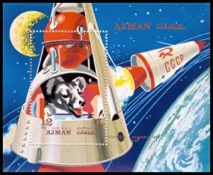 1971 Prints: Laika stamp, issued by United Arab Emirates in 1971