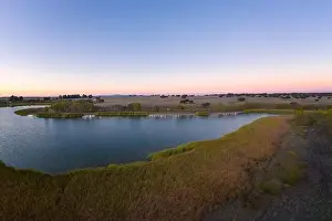 Alentejo Prints: Lake drone aerial view at sunset in Alentejo, Portugal