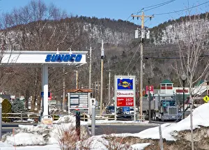 Market Street Prints: LAKE GEORGE, USA - APRIL 29, 2018: Sunoco gas station at The Factory Outlets in Lake George
