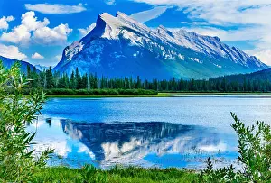 Snow Mountain Prints: Lake Minnewanka Mount Inglismaldie Banff National Park Alberta Canada