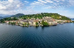 Lago Prints: Lake Orta Italy. Aerial view of a beautiful mountain lake and the village of Orta