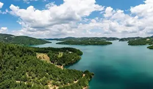 Thessaly Prints: Lake Plastiras, Greece also called Tavropos Reservoir is an artificial lake fed by Megdovas river in Karditsa