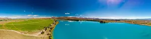 Lake Ruataniwha, New Zealand, South Island, trees and mountains, water reflections