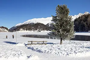 Engadin Prints: Lake of St. Moritz is frozen in winter, St. Moritz, Graubinden, Switzerland