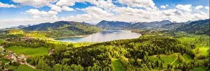 Karwendel Prints: Lake Tegernsee in the Bavarian Alps. Aerial Drone Panorama Shot. Spring