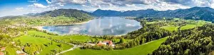 Karwendel Prints: Lake Tegernsee in the Bavarian Alps. Aerial Drone Panorama Shot. Spring