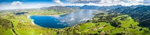 Karwendel Prints: Lake Tegernsee in the Bavarian Alps. Aerial Drone Panorama Shot. Spring