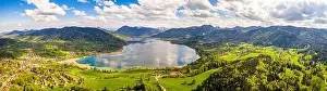 Karwendel Prints: Lake Tegernsee in the Bavarian Alps. Aerial Drone Panorama Shot. Spring