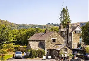 Bobbin Prints: Lakeside town in Lake District, a region and national park in Cumbria in northwest England