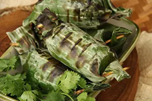 Celebes Prints: Lalampa, Grilled Rice Cake with Smoked Mackerel from Manado