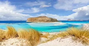Tigani Prints: Landscape with Balos Lagoon beach and Gramvousa island on Crete, Greece
