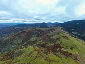 Landscape of beautiful evening autumn mountains after sunset