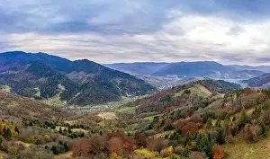Rural Wild Prints: Landscape of beautiful evening autumn mountains after sunset