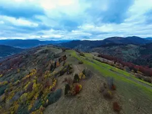 Rural Wild Prints: Landscape of beautiful evening autumn mountains after sunset