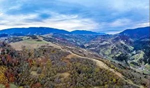 Landscape of beautiful evening autumn mountains after sunset