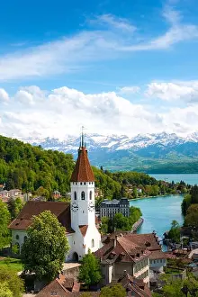 Bern Prints: Landscape of the historic city of Thun, in the canton of Bern in Switzerland