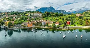 Lago Prints: Landscape with Pescallo village, Bellagio town at Como lake region, Italy